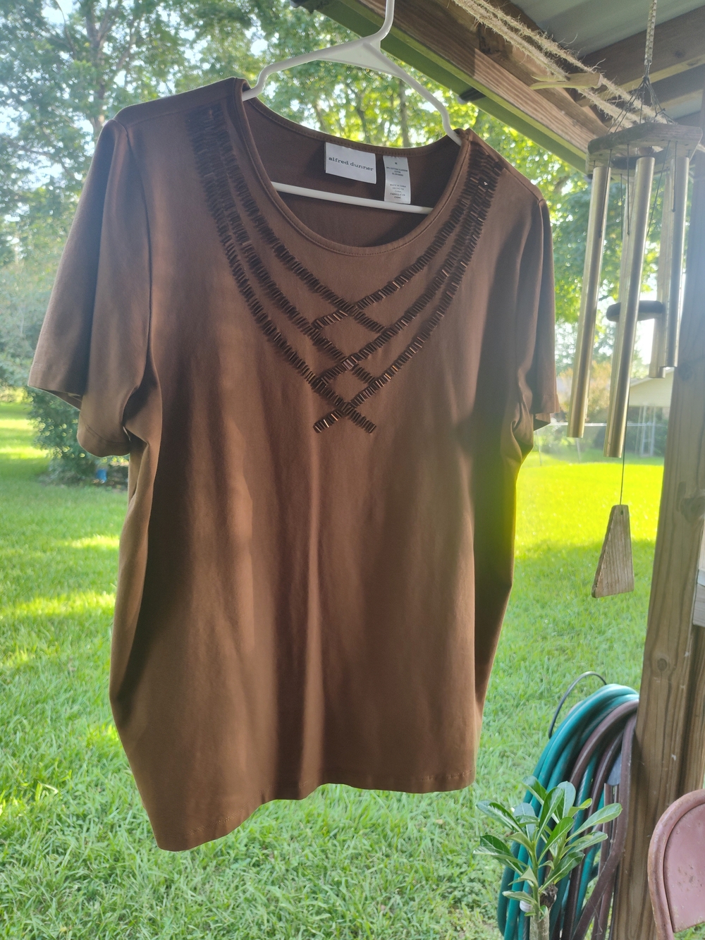 Alfred Dunner Brown Short-Sleeve Embellished Tee
